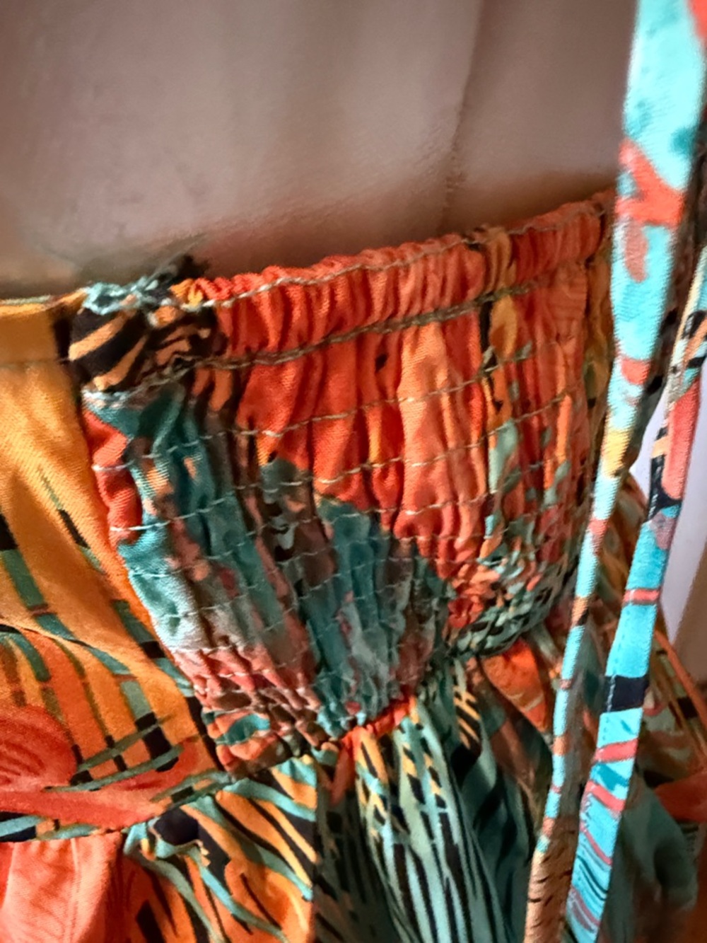 Cupshe Tropical Palm Leaf Halter Maxi Dress Green White Boho Resort Wear Size L - Picture 6 of 13